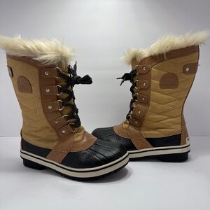 Sorel Tofino Winter Boots 4 Mid Calf Faux Fur Waterproof Beige NY2419-373